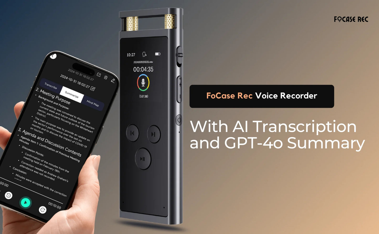 AI Voice Recorder 64GB – 30H Battery, WAV Audio, App-Powered Transcription