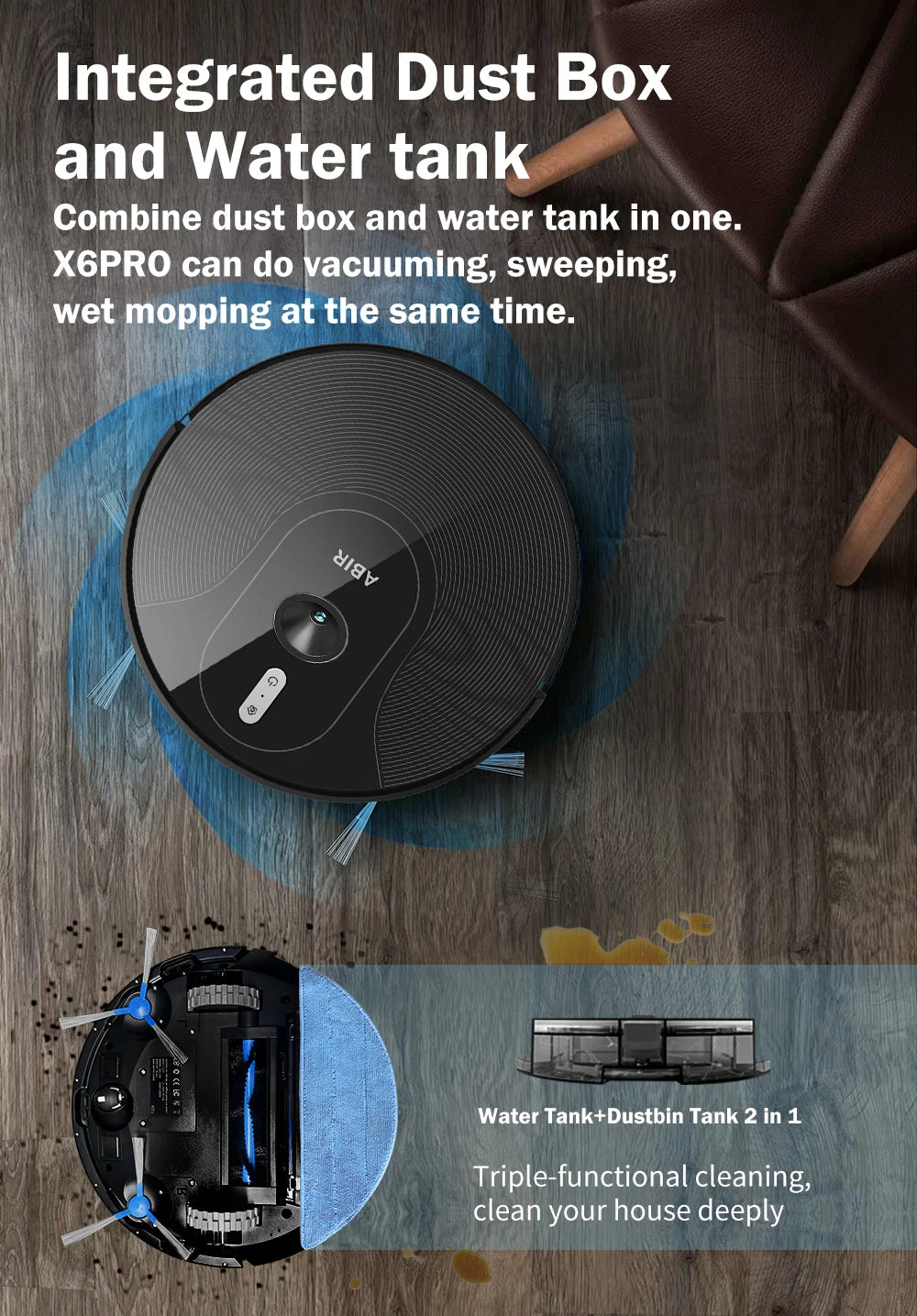 ABIR X6 Pro Robot Vacuum & Mop Combo – 6000Pa Power, Visual Mapping, Voice Control