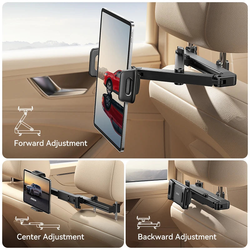 Car Headrest Tablet Holder – Foldable 360° Adjustable Backseat Mount