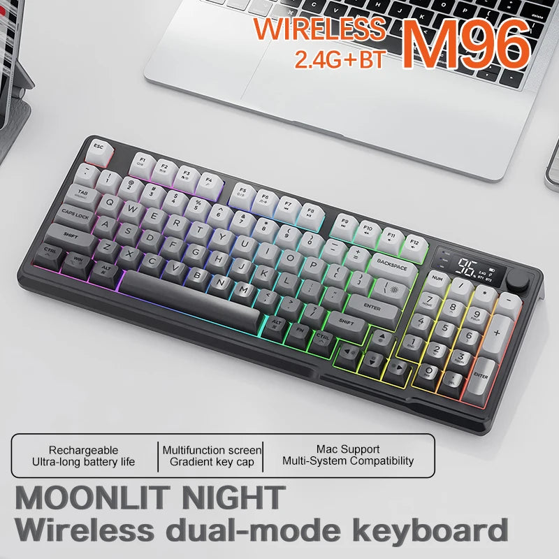 FREEWOLF M96 Wireless Keyboard & Mouse Combo – Dual Mode, Smart Screen, RGB Backlight