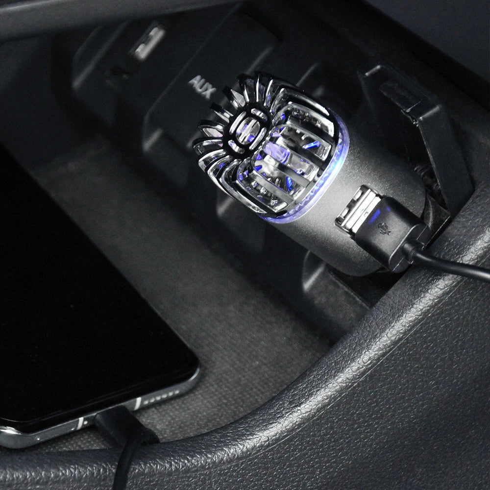 Mini Car Air Purifier with 5.6 Million Negative Ions & Dual USB Fast Charger – LED Oxygen Bar Freshener