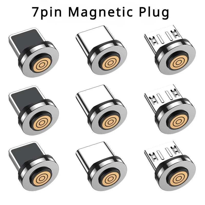 5PCS Magnetic Cable Plug Set – 7-Pin Fast Charging Adapter Tips (Lightning / Type-C / Micro USB)
