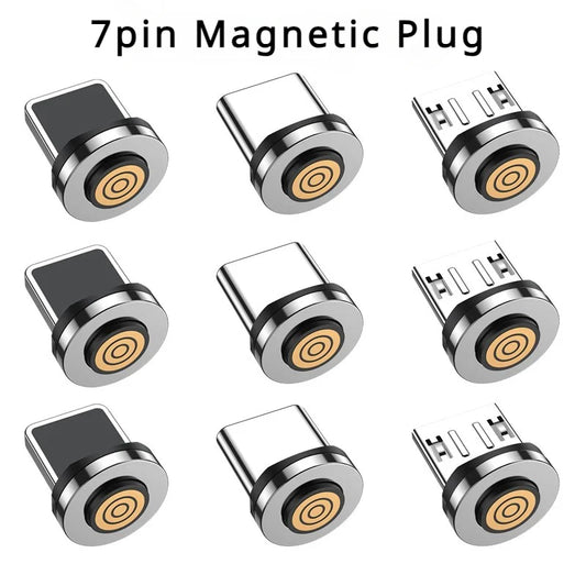 5PCS Magnetic Cable Plug Set – 7-Pin Fast Charging Adapter Tips (Lightning / Type-C / Micro USB)