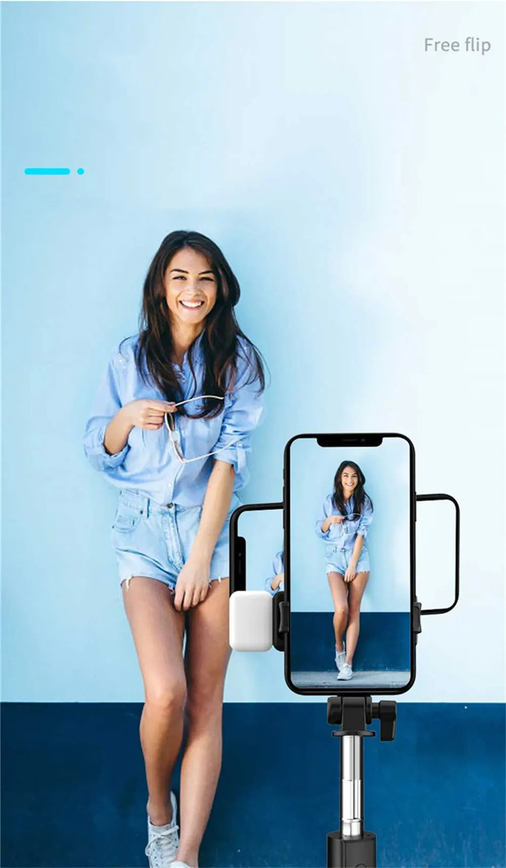 Compact Selfie Stick Tripod – Stainless Steel, Fill Light & Bluetooth Control