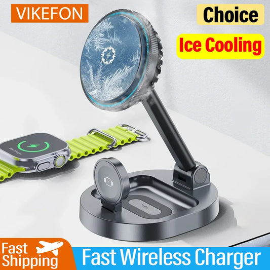VIKEFON Magnetic Wireless Charger Stand + Phone Cooling Radiator (Apple Devices Only)