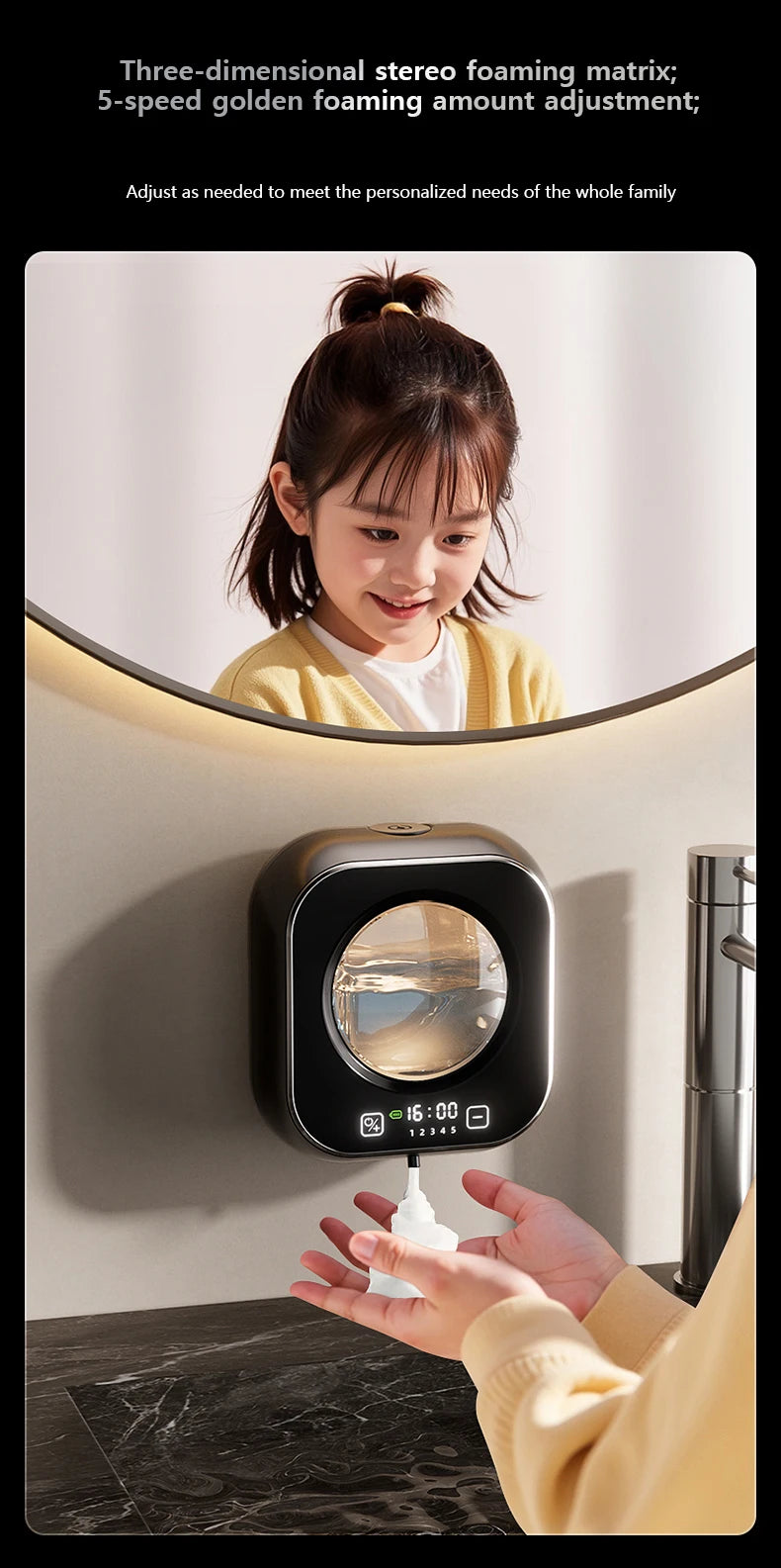 Sarmocare Touchless Automatic Foam Soap Dispenser | Wall-Mounted | Digital Display | USB Rechargeable