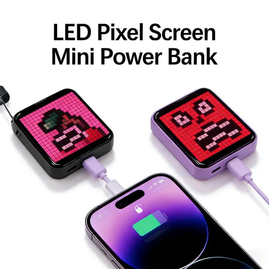Pixel Display Power Bank 5000mAh – RGB Bluetooth Screen USB-C Fast Charger with LED Light