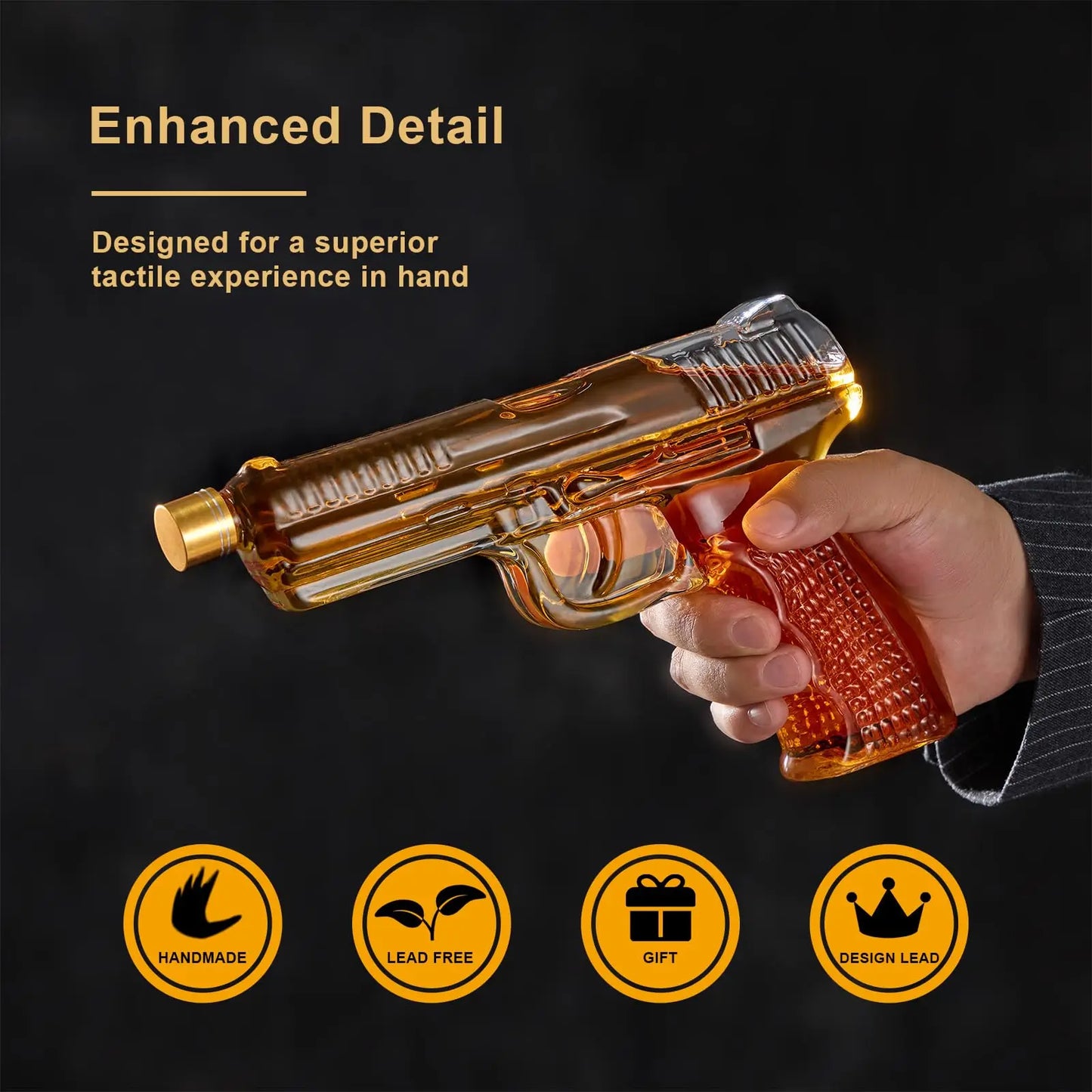 Buyyes Gun Shaped Whiskey Decanter – Handmade Lead-Free Glass Bar Display Gift