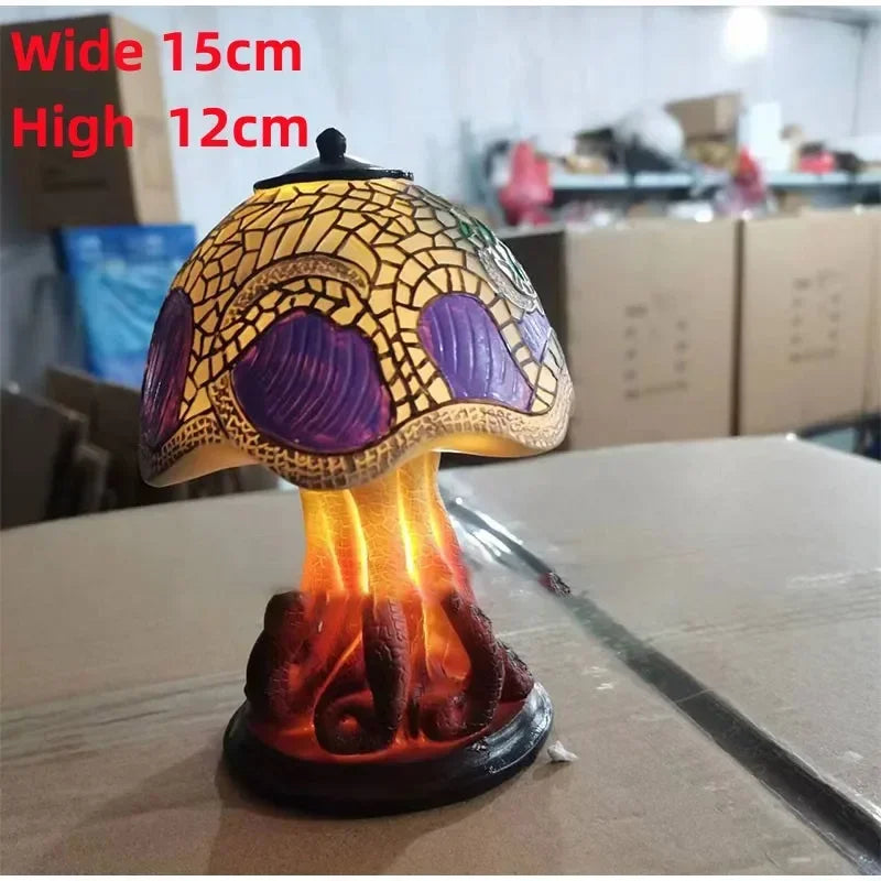 Creative Stained Glass Mushroom Table Lamp | Colorful Atmosphere Bedside Light