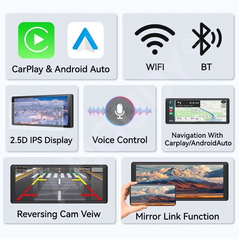 Venbes 10.26” Portable Wireless CarPlay & Android Auto Screen – Universal Fit