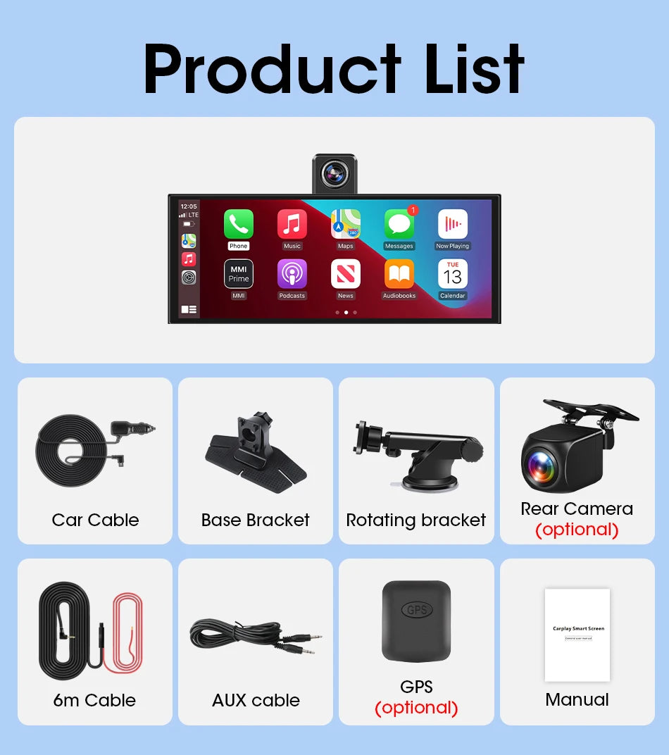 Develuck 11.26” 4K Smart Rearview Mirror Dash Cam with CarPlay & Android Auto