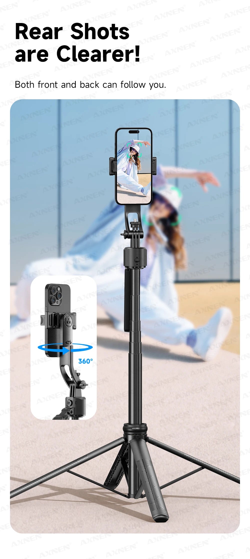 AI Face Tracking Selfie Stick Tripod – 1.63m Smart Quadrapod