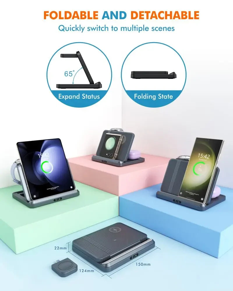 VIKEFON Foldable 3-in-1 Wireless Charger with Cooling Fan for Samsung Devices