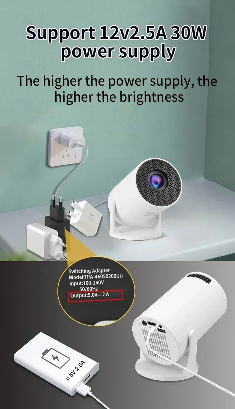 Mini Android Projector – 1080P Support, 8000 Lumens, Portable Home Theater