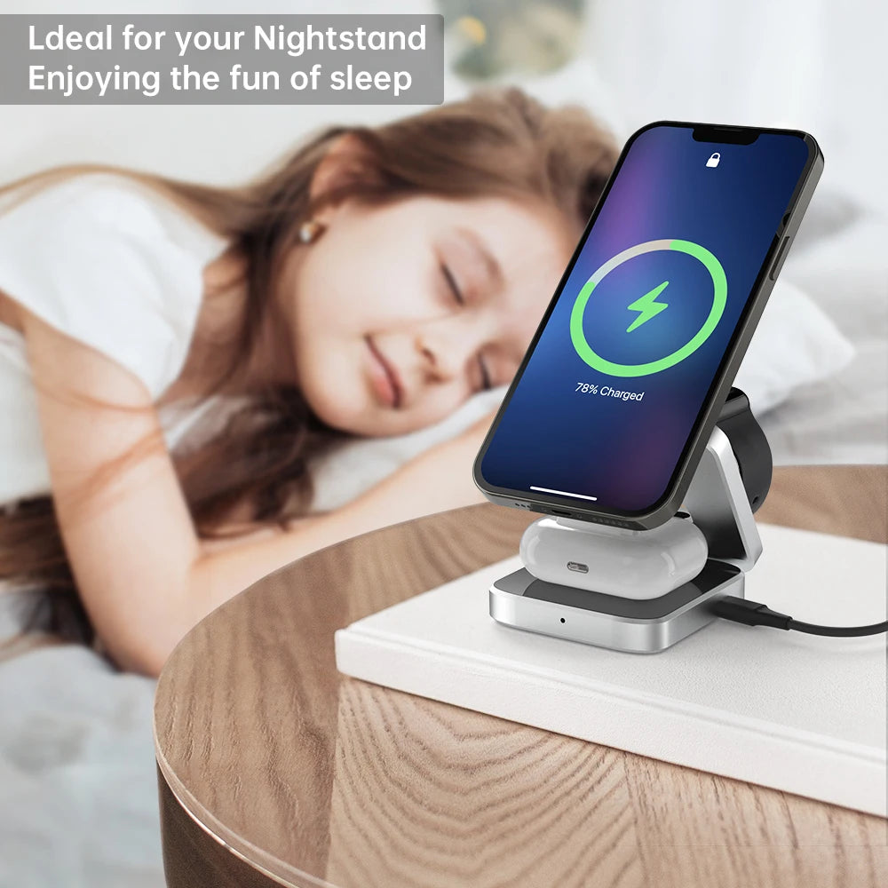 Portable 3-in-1 Magnetic Wireless Charging Station for iPhone & Samsung
