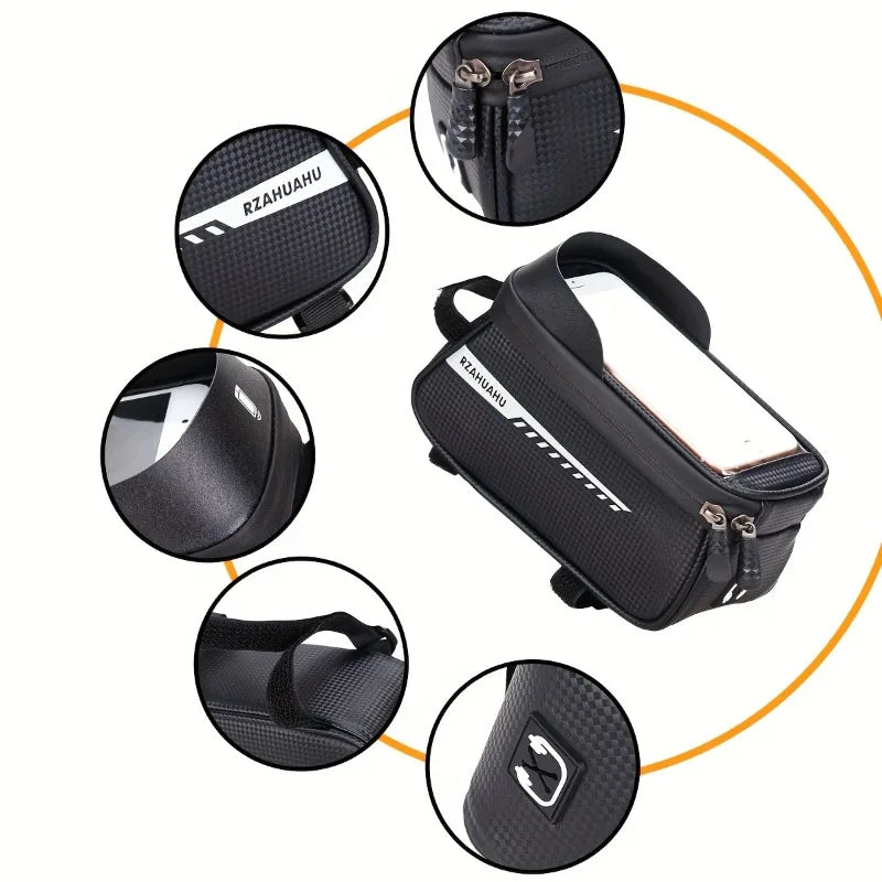Rainproof Bicycle Phone Holder Bag – Touchscreen Top Tube Bike Storage Pouch
