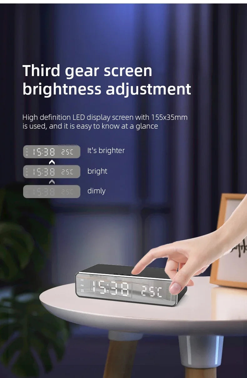 Opansten Wireless Charging Alarm Clock – 5W Qi Charger with Time, Temperature & LED Display