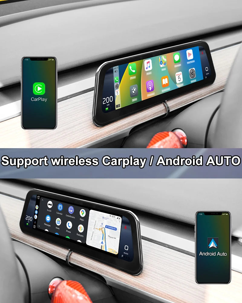 Onlysay 9.66″ Tesla Instrument Cluster Display for Model 3 & Model Y – Wireless CarPlay & Android Auto, Blind Spot Warning, OTA Updates