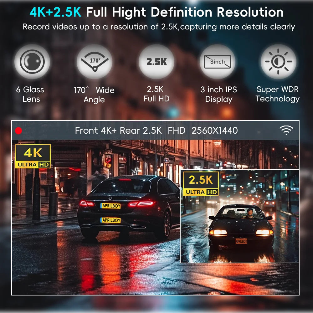 QOZ 4K Dual Lens Dash Cam – Front & Rear Car DVR with WiFi, Night Vision & Parking Monitor