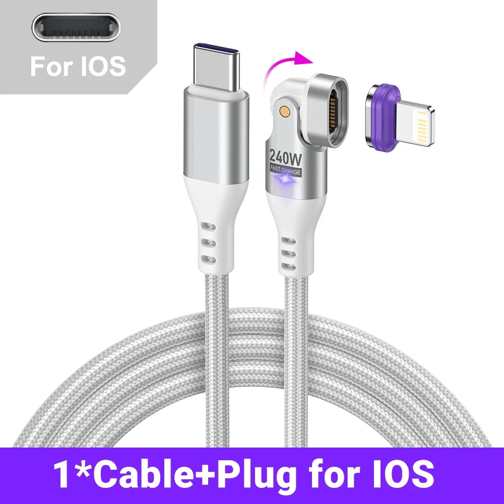 240W PD Magnetic Type-C to Type-C Cable – 16-Pin Fast Charge for Laptops & Phones