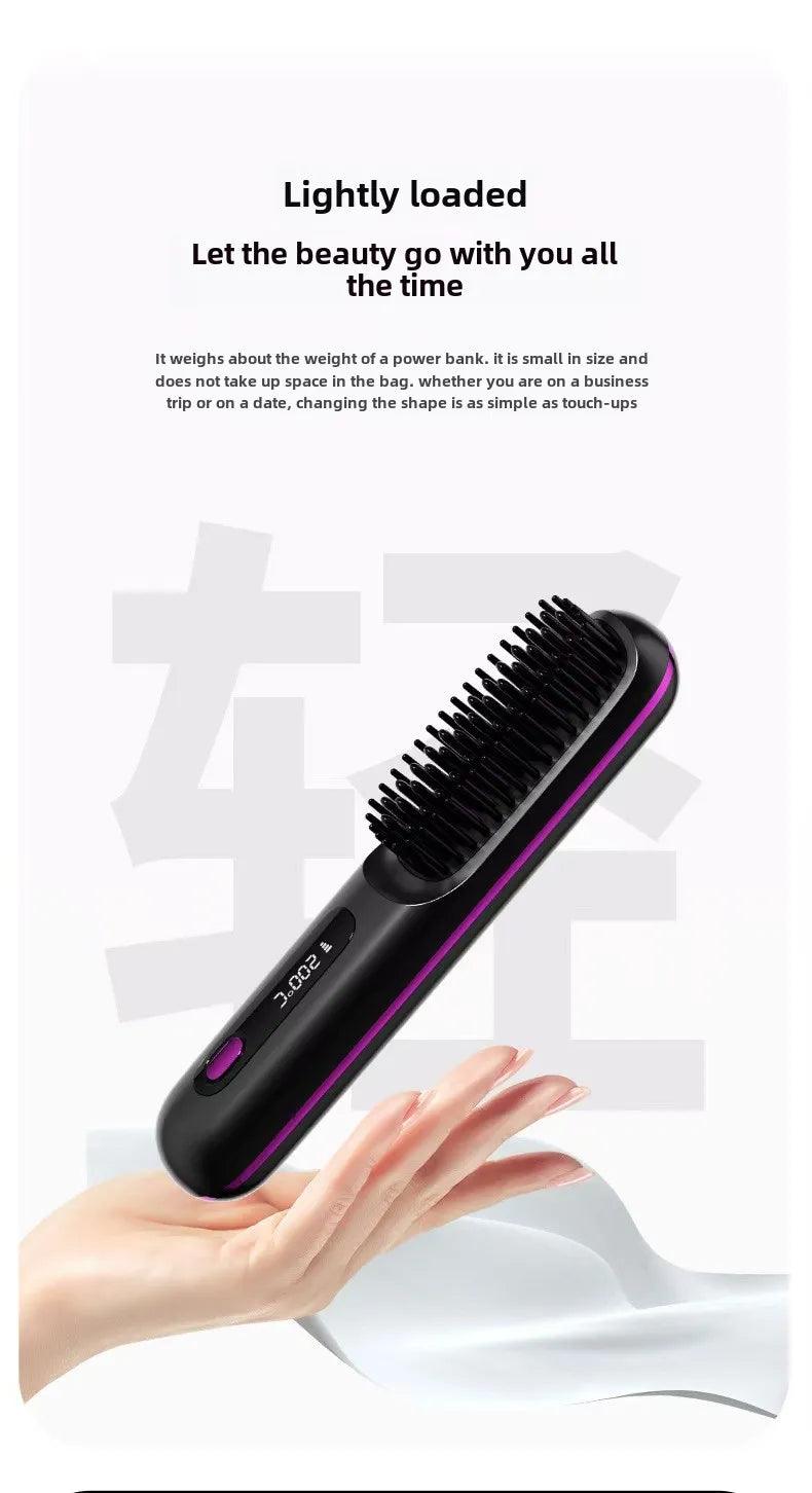 Cordless LCD Hair Straightener Comb – USB Rechargeable, Portable Anti-Scald Styling Brush