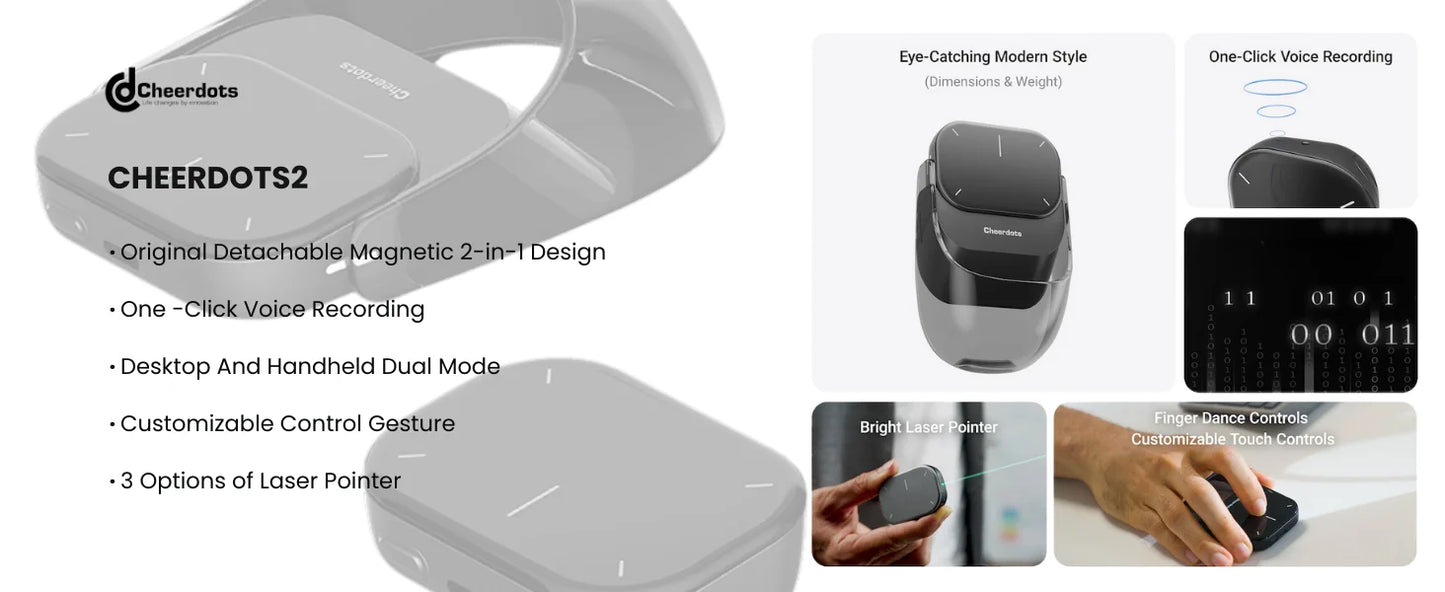 Cheerdots 2 Smart Wireless Air Mouse – Bluetooth Remote for Presentation & Video Control