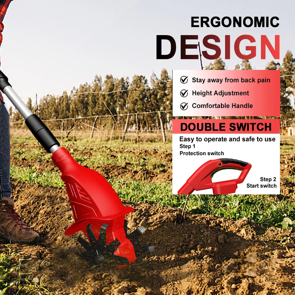 LXXMY Cordless Electric Cultivator 4000W High Power Garden Tiller with Makita Battery