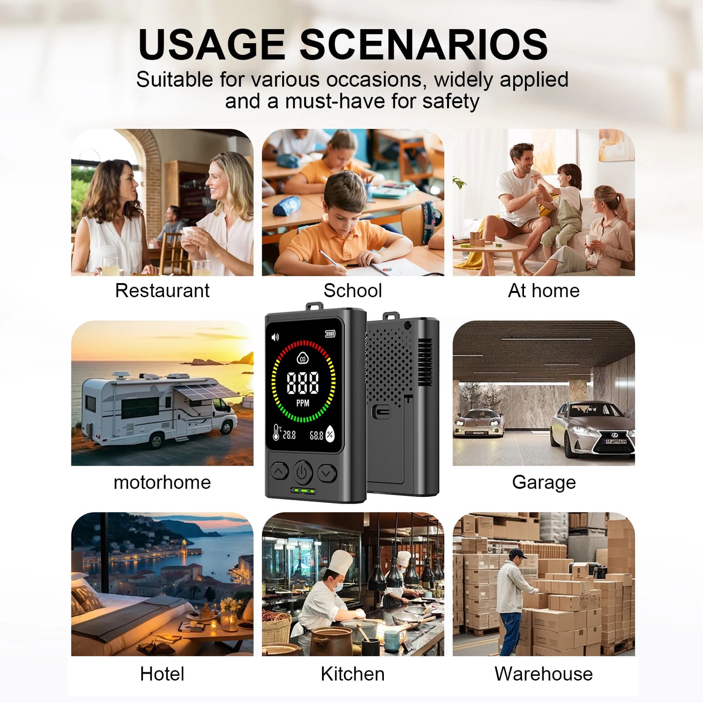 Portable Carbon Monoxide Detector with LCD Display, 85dB Alarm, Temp & Humidity Monitor, USB-C Rechargeable