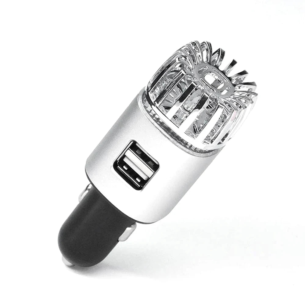 Mini Car Air Purifier with 5.6 Million Negative Ions & Dual USB Fast Charger – LED Oxygen Bar Freshener