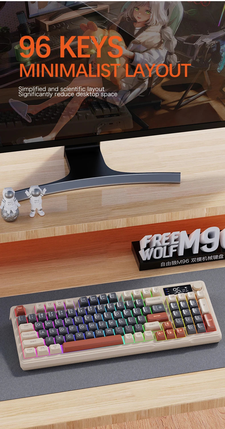 FREEWOLF M96 Wireless Keyboard & Mouse Combo – Dual Mode, Smart Screen, RGB Backlight