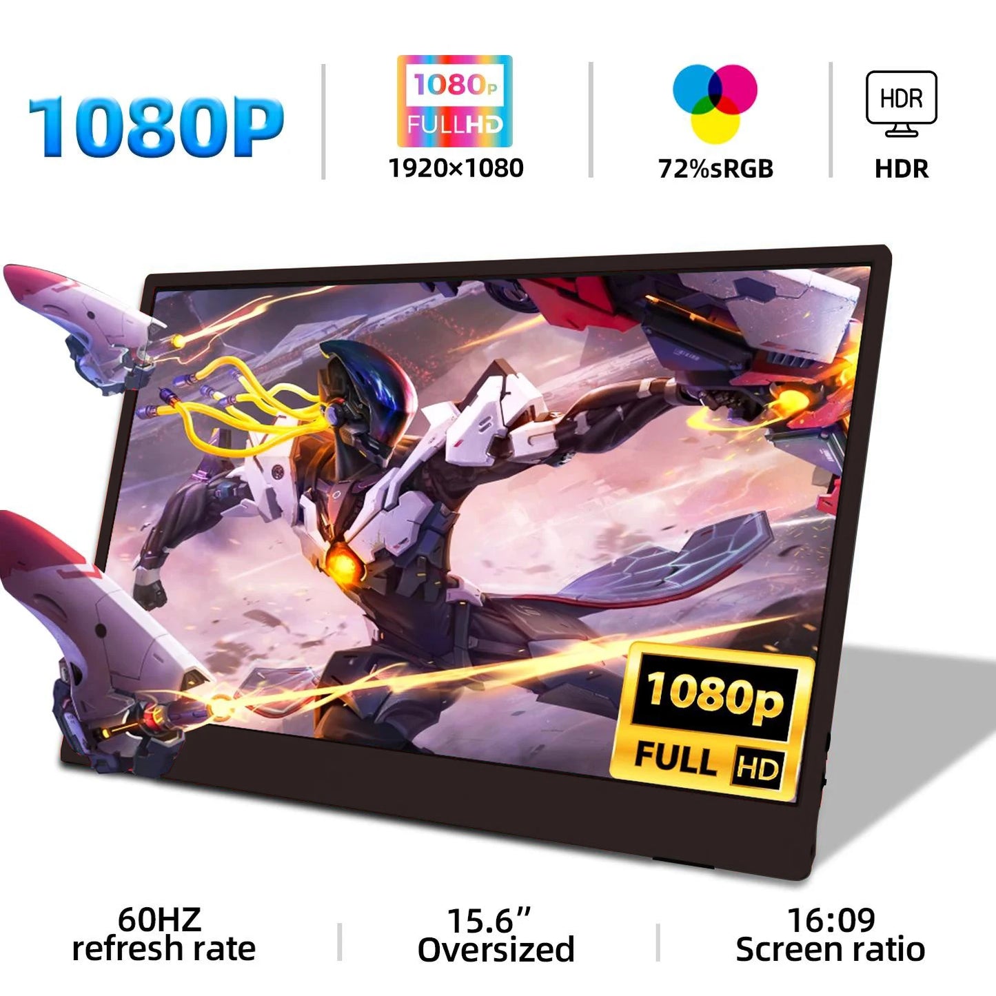 ZSUS 15.6″ Portable Monitor 1080P IPS | USB-C Type-C | HDR10 | Built-in Speakers | Laptop Display