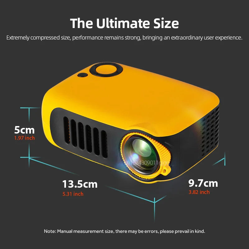 A2000 Compact Mini Projector – 1000 Lumens LED, HDMI Input, Home Entertainment