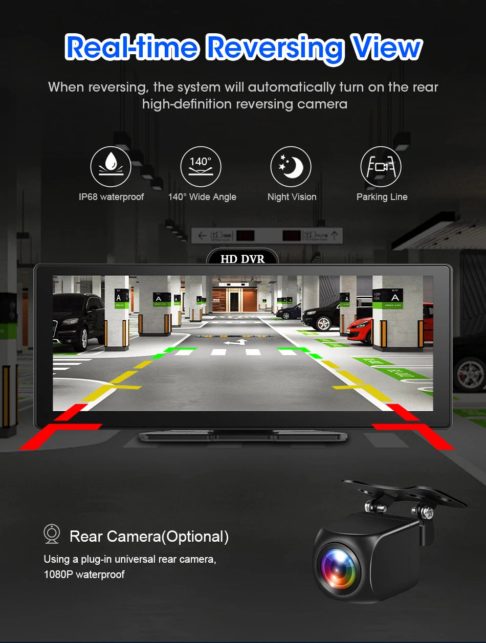 Srnubi 11.26" Portable 4K Car Dash Camera Dual Lens with IPS Touchscreen, Parking Monitor & ADAS