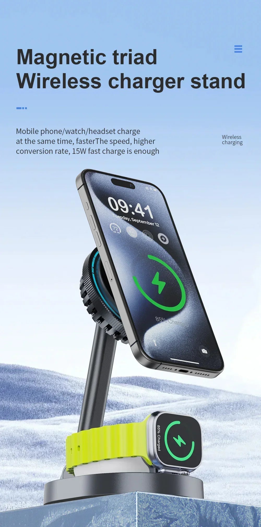 VIKEFON Magnetic Wireless Charger Stand + Phone Cooling Radiator (Apple Devices Only)