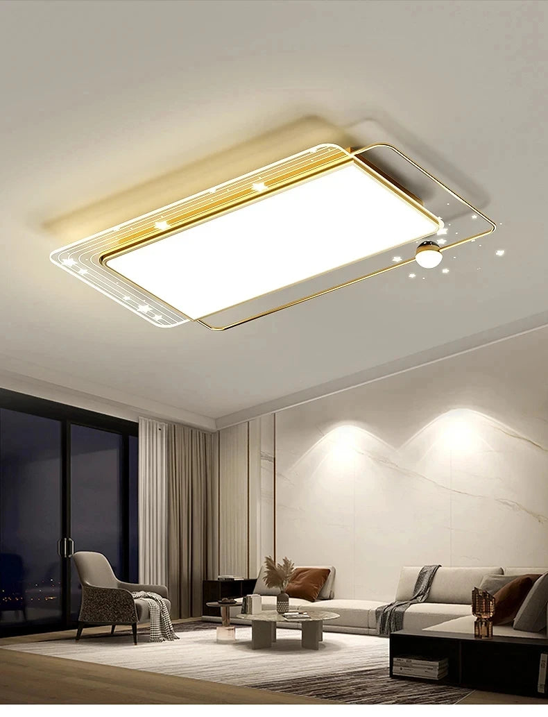 AuroraRealm Modern Ceiling Light with Remote | Gold LED Ceiling Lamp, 90–260V