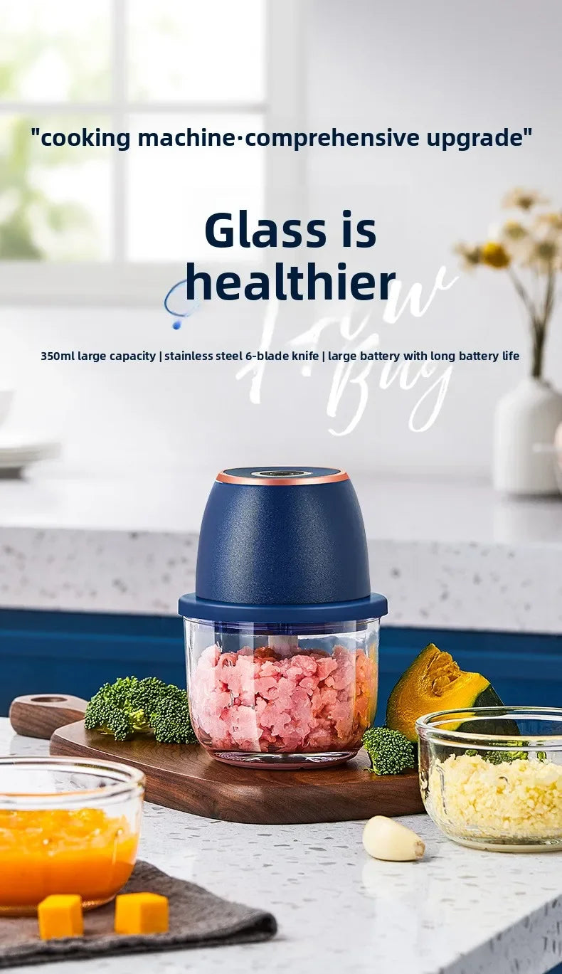 TINGBAI Portable Electric Garlic Chopper – 6-Blade USB-C Rechargeable Food Grinder