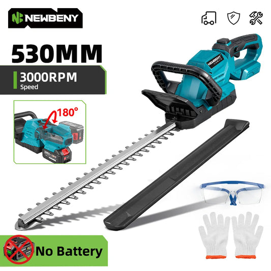 NewBeny Cordless Hedge Trimmer 18-21V – 530mm Dual Blade, 3000RPM Electric Trimmer (No Battery)