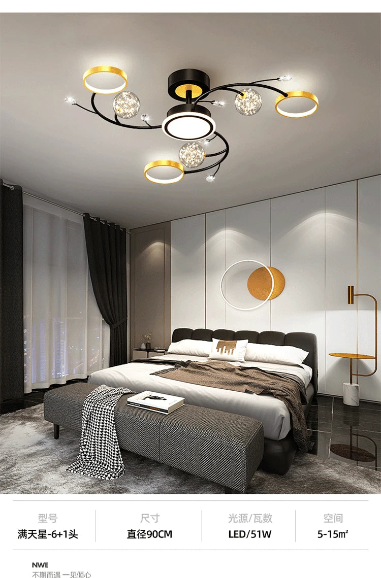 Artpad Modern Star Moon Ceiling Light Fixture | Romantic LED Chandelier for Bedroom & Living Room