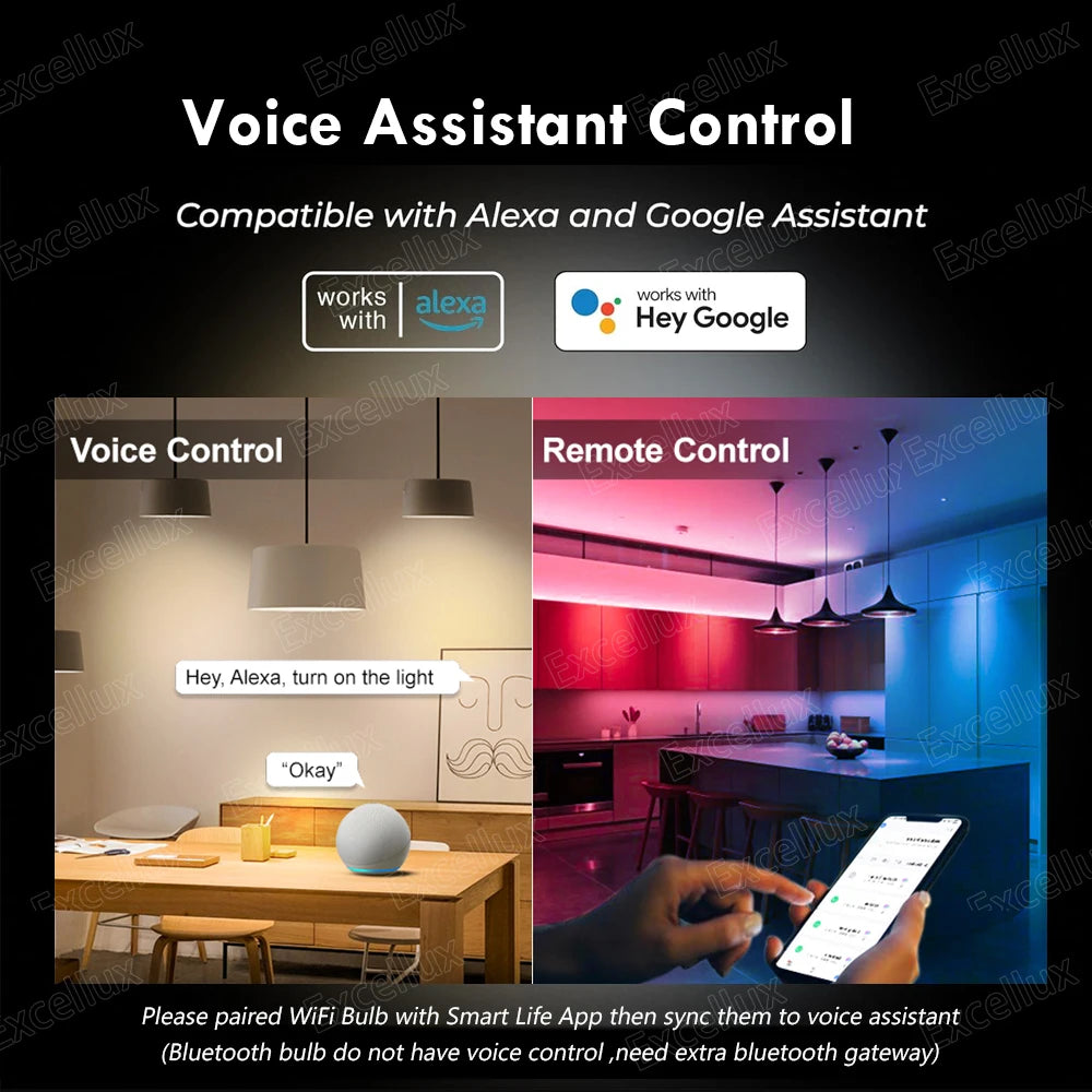 Excellux Smart WiFi LED Bulb E27 | 16 Million Colours, App & Voice Control