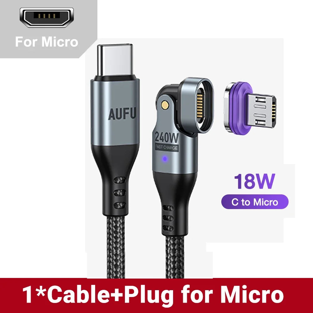 240W PD Magnetic Type-C to Type-C Cable – 16-Pin Fast Charge for Laptops & Phones