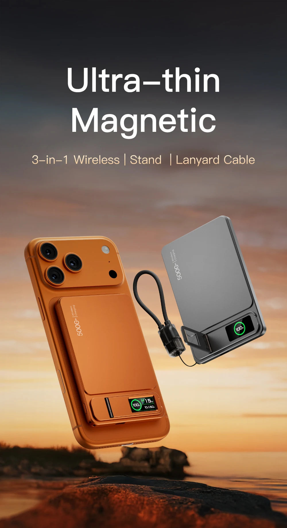 3-in-1 Wireless Power Bank 20W – MagSafe-Style Magnetic Charger with Smart Display & Stand