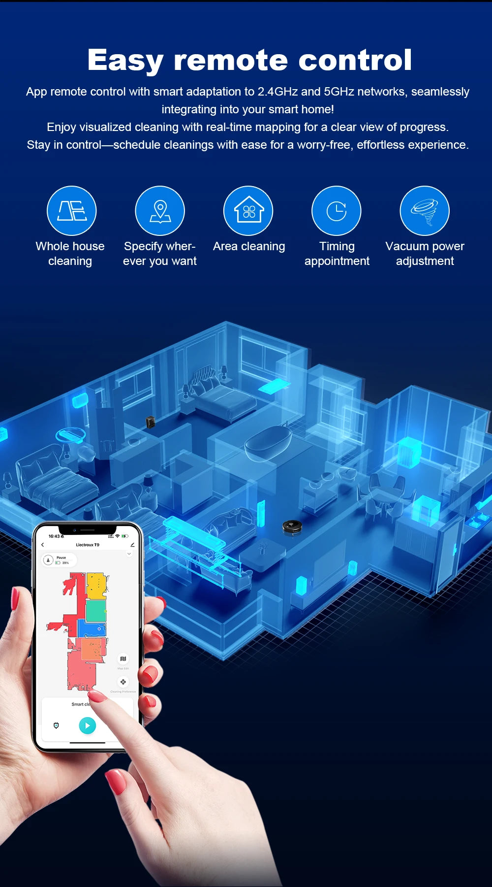 Liectroux T9 Robot Vacuum & Mop – 6500Pa LiDAR Mapping, Self-Empty Station, Dual-Band WiFi