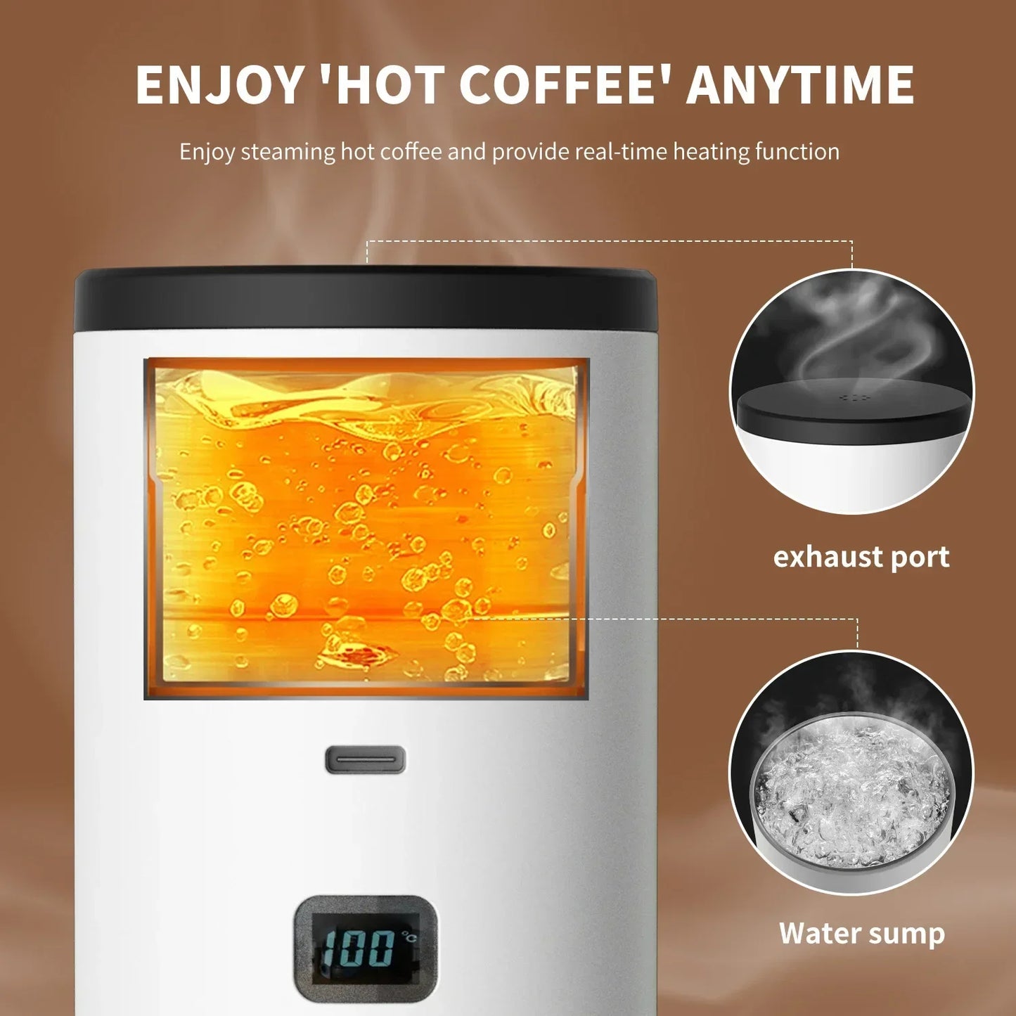 TINSOL Rechargeable Coffee Maker – Wireless Heating, 90ml Water Tank, Camping & Travel Use