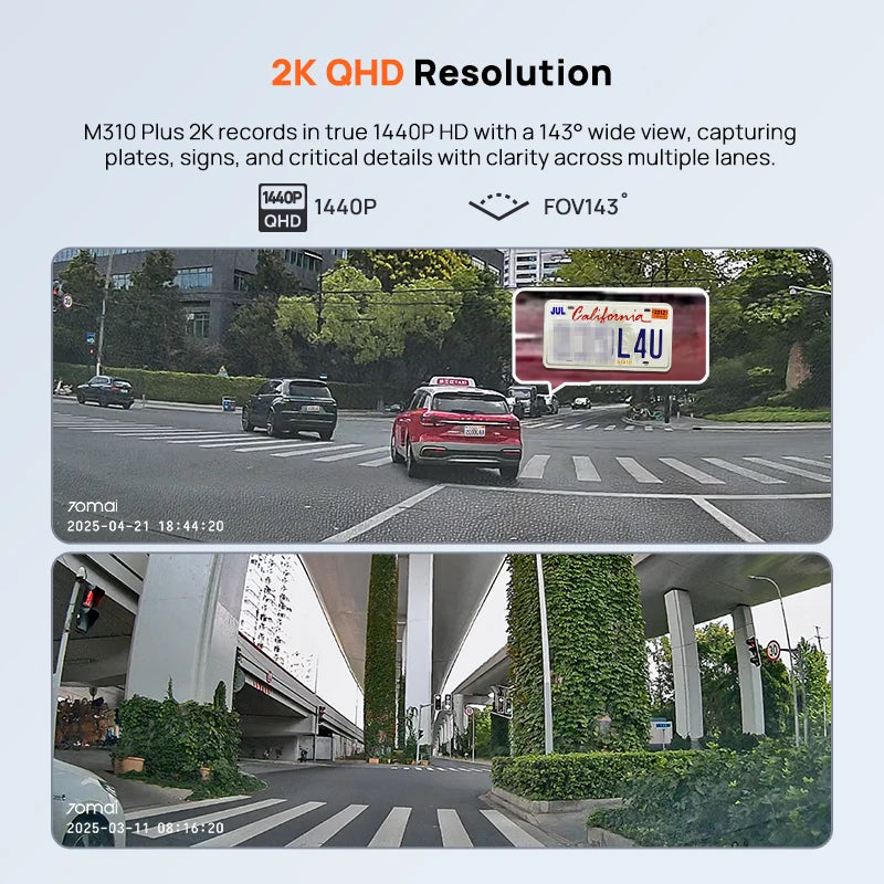 70mai M310 Plus 2K Dash Cam – 1440P WiFi Car DVR with Voice Control & 24H Parking Guard
