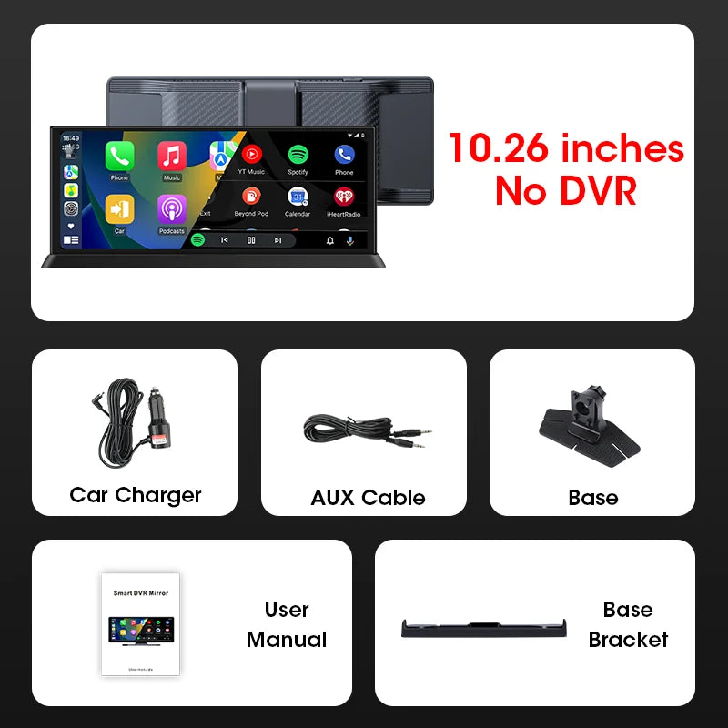Jansite 10.26"/11.26" Wireless Apple CarPlay & Android Auto Screen with 4K Dash Cam Support