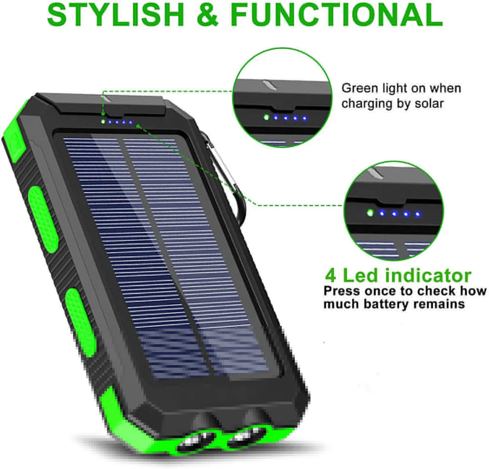 Solar Power Bank with LED Torch & Compass – Outdoor Emergency Charger (20W)
