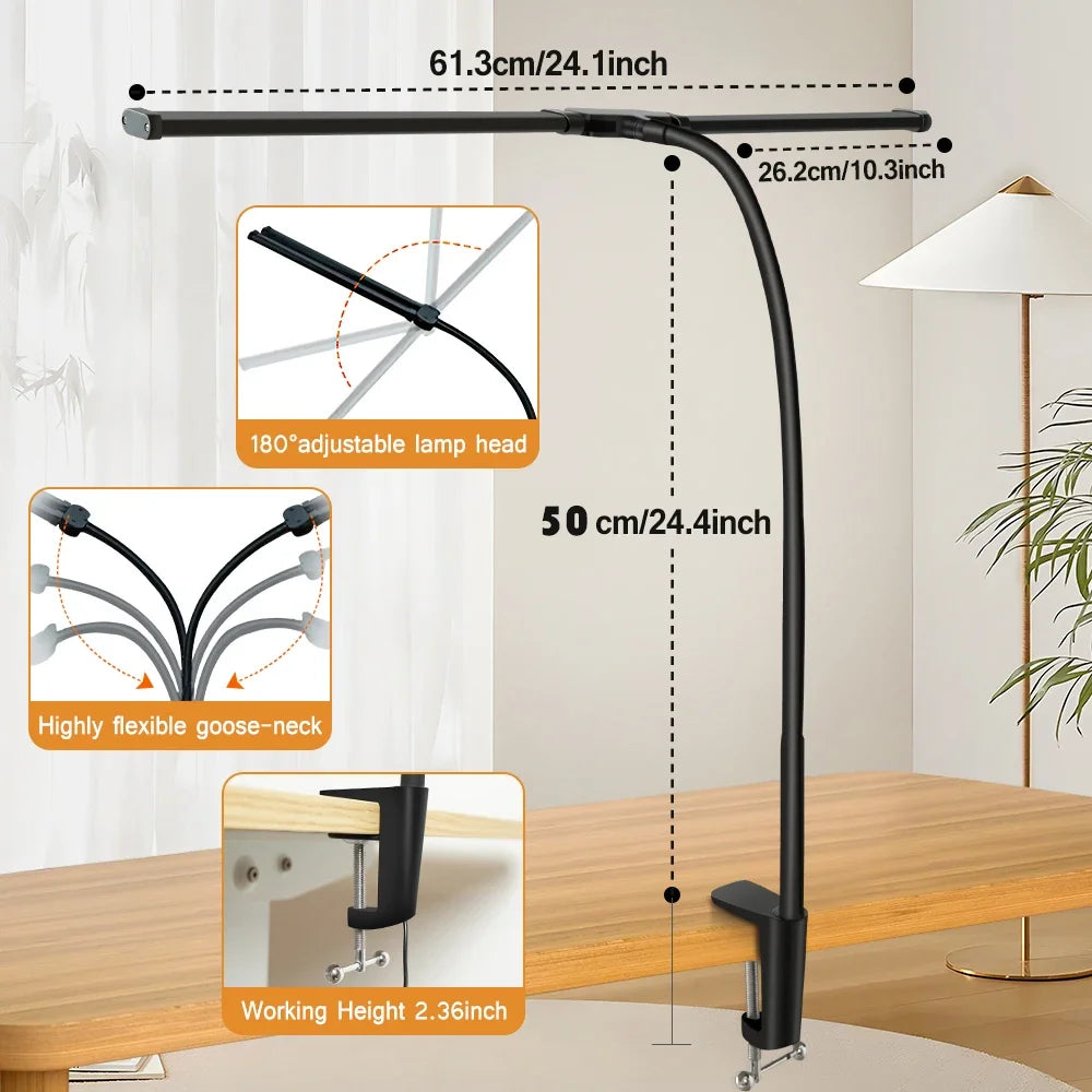 ALTCHIHYQ Double-Head LED Desk Lamp | 80cm Wide, Remote Control, 5-Level Dimming