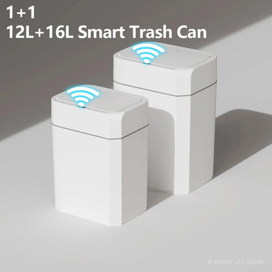 Smart Sensor Trash Can – Dual Induction Wave & Knee Open Bin (12L / 16L)