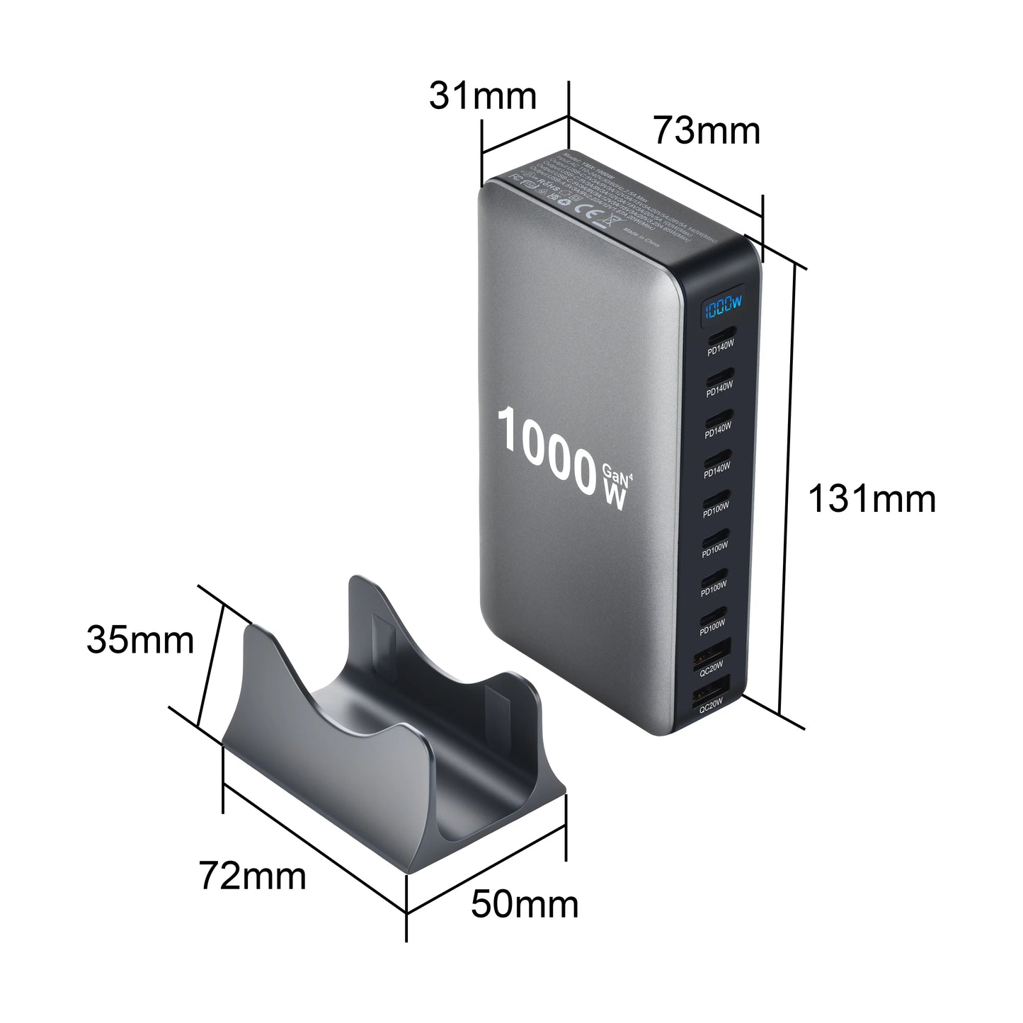 Ultra-Power 1000W GaN Desktop Charger – 10-Port Fast Charging Station