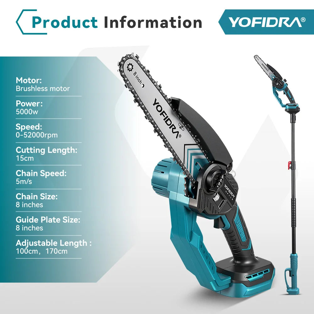 Yofidra Cordless Telescopic Chainsaw 8 Inch – 52,000RPM Brushless Tree Pruner Saw